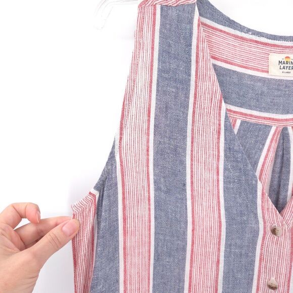 Marine Layer linen-blend striped button up dress Size XL blue/red sleeveless - Picture 2 of 6